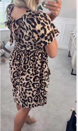 Női lezser leopárdmintás kerek nyakú ruha