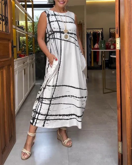 Elegáns ferde zsebes ujjatlan ruha