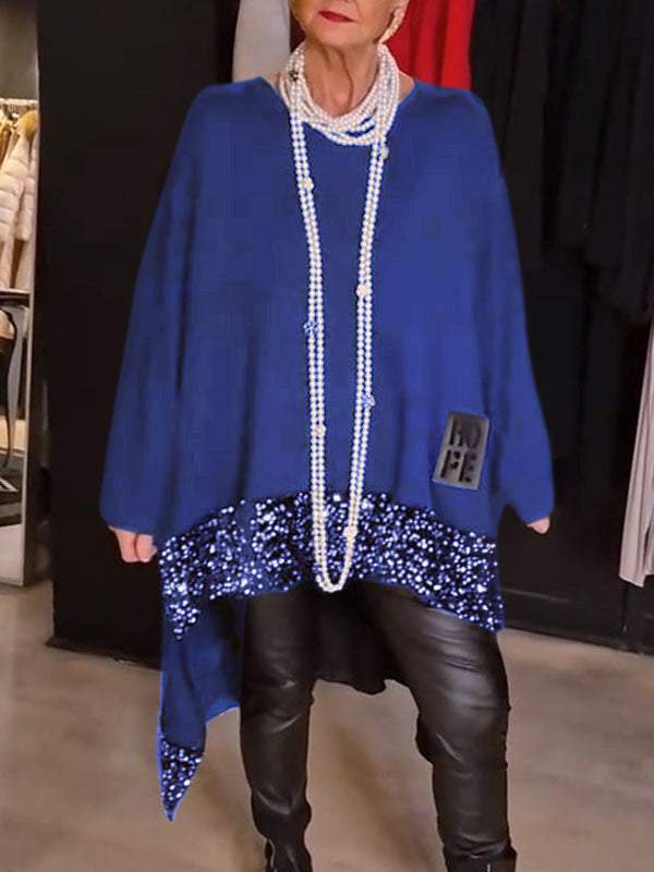 Női felső flitterekkel és kerek nyakkivágással