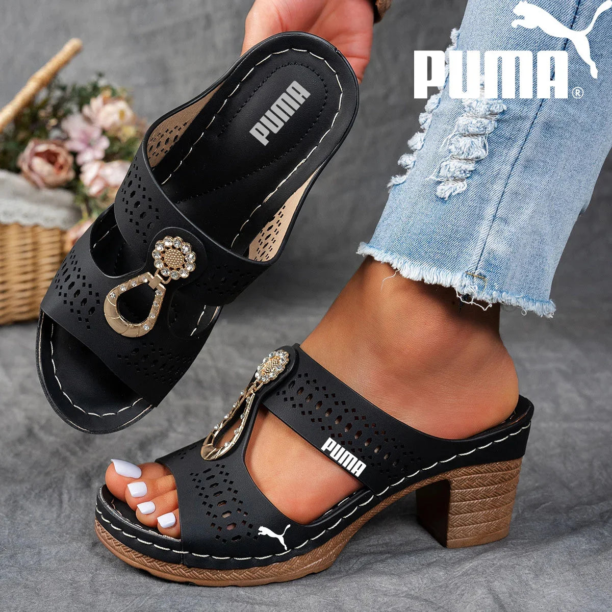 PUMA új nyári női szandál vastag sarokkal