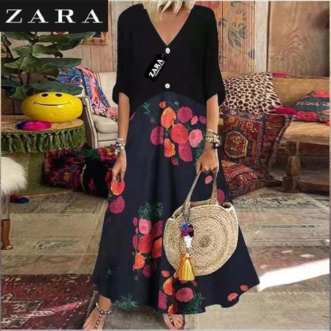 ÚJ NYÁRI HOSSZÚ ZARA RUHA V-NYAKAL