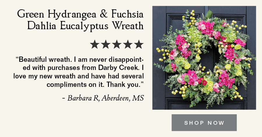 POMLAD POLETJE EVKALIPTUS ZELENA HORTENZIJA IN FUKSIJA DALIJ VENEC