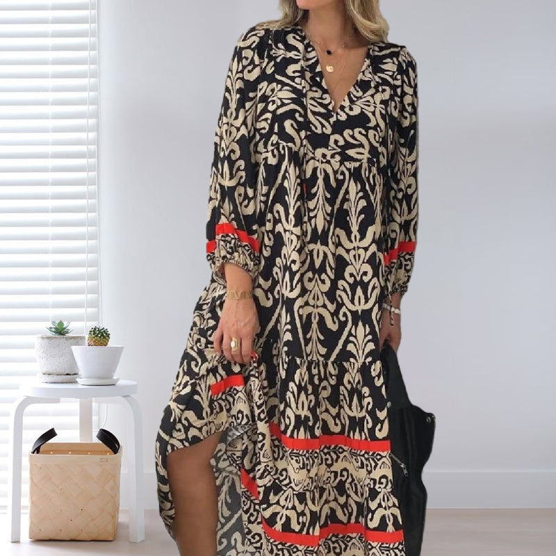 V-nyakú, hosszú ujjú virágos ruha