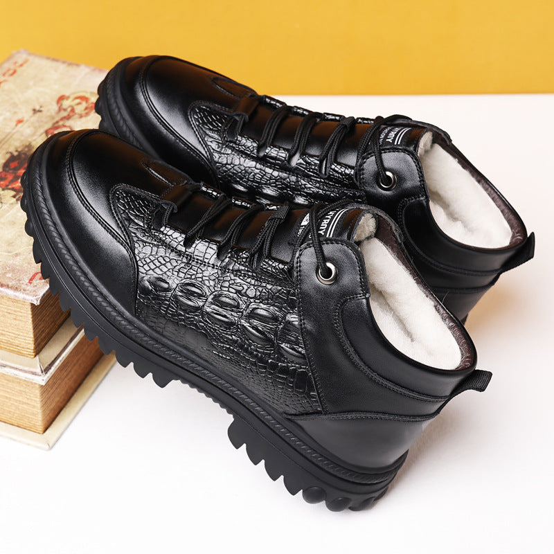 Bársony vastagságú férfi téli bőrcipő