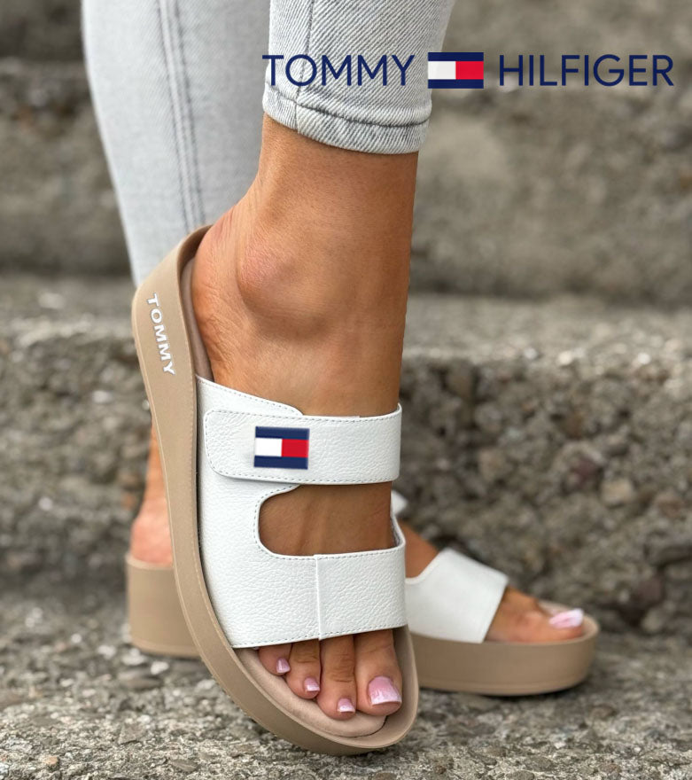2025 Tommy Hilfiger exkluzív puha borjúbőr flip-flop papucs