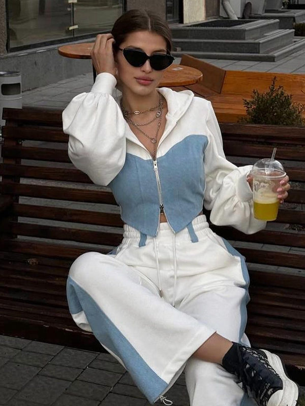 Női szexi kontraszt színű zsebes alkalmi tréningruha