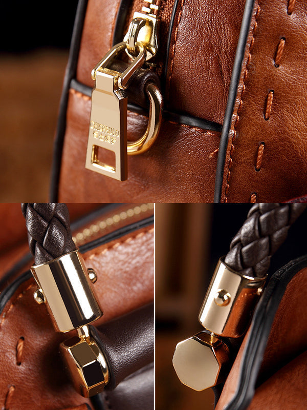 Kerek formájú vintage bőrtáskák, bojtokkal. Válltáska