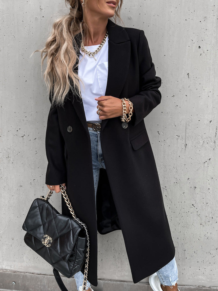 Női gombos kabátok, hosszú gyapjúkabátok, hosszú ujjal