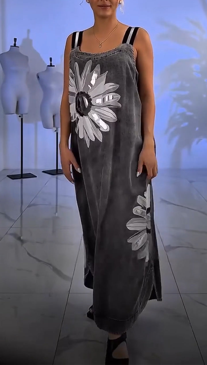 Női pántos ruha, mintás, mosható, lezser, bő szabású