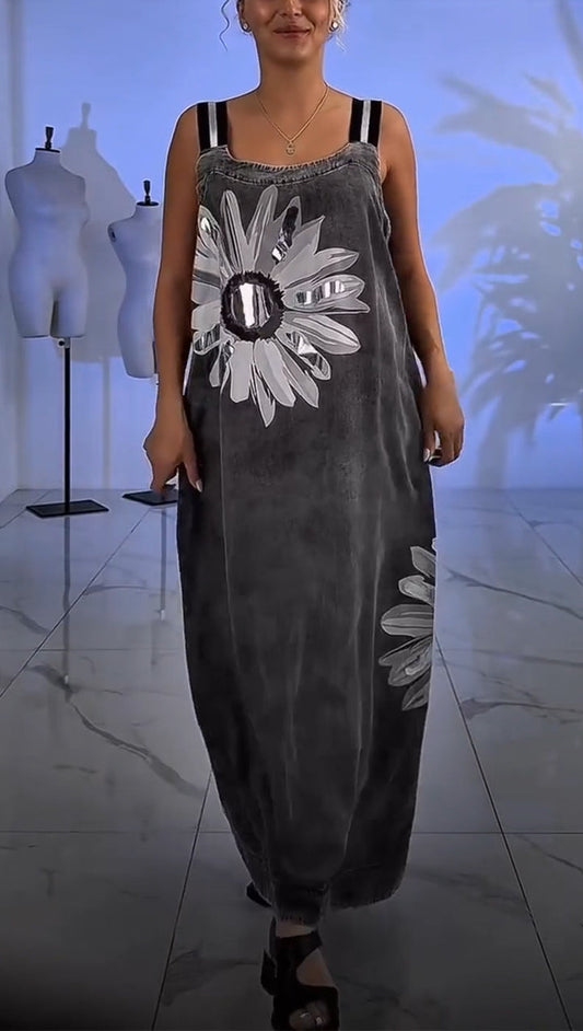 Női pántos ruha, mintás, mosható, lezser, bő szabású