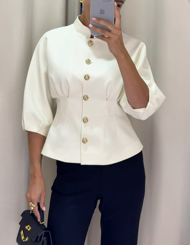 Elegáns ing állógallérral és magas derékkal