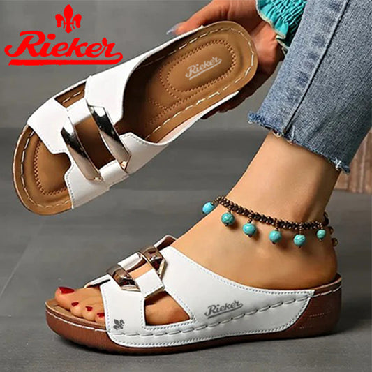 2025-RIEKER Új Női Bebújós Szandál Ékcsattal