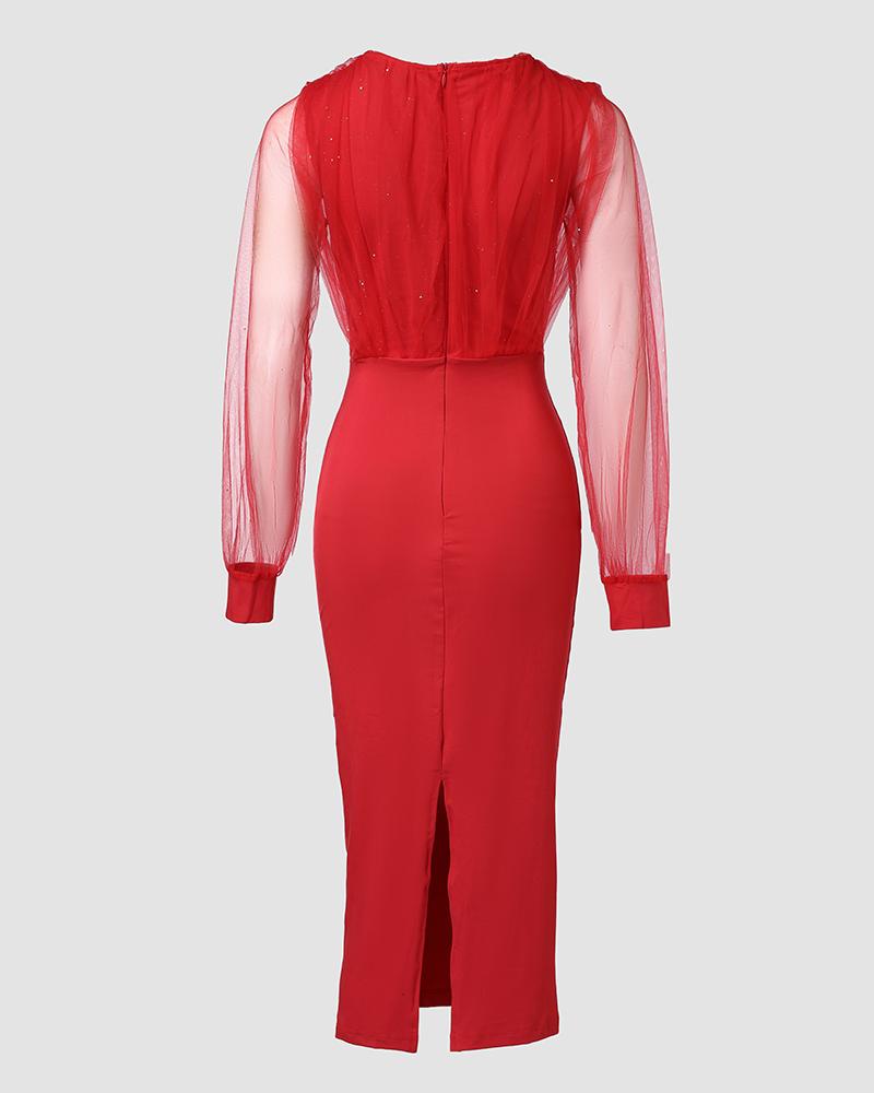 Átlátszó hálós midi ruha V-nyakkal