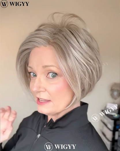 Wigyy Sleek Grey Straight Bob paróka