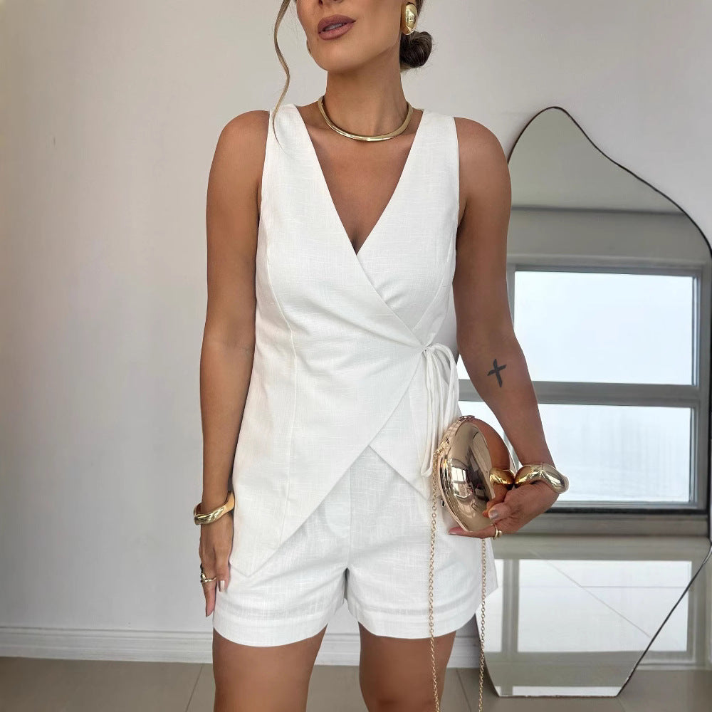 💖 Divatos, mély V-nyakú, egyszínű öltöny