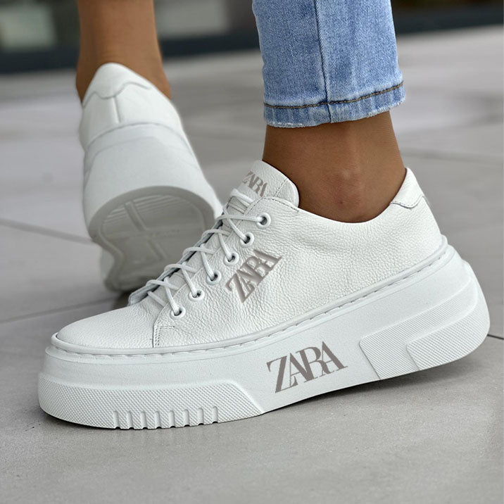 Női ZARA magas talpú sportcipő, sima és finom bőrből, könnyű és lélegző