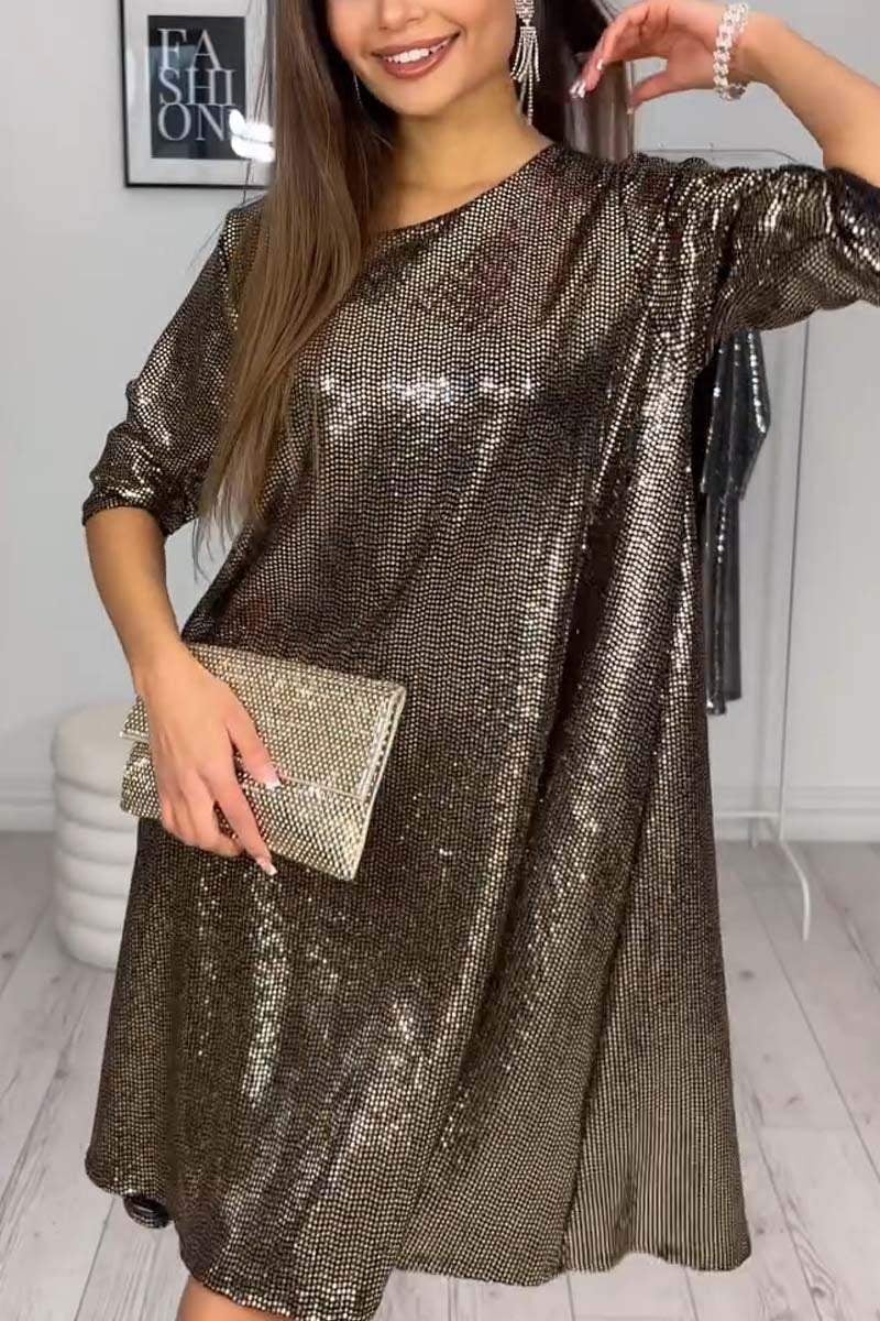 Fényes, hosszú ujjú női alkalmi ruha (ingyenes szállítás)