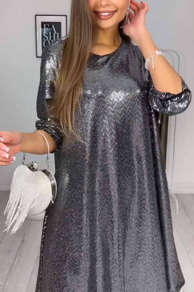 Fényes, hosszú ujjú női alkalmi ruha (ingyenes szállítás)