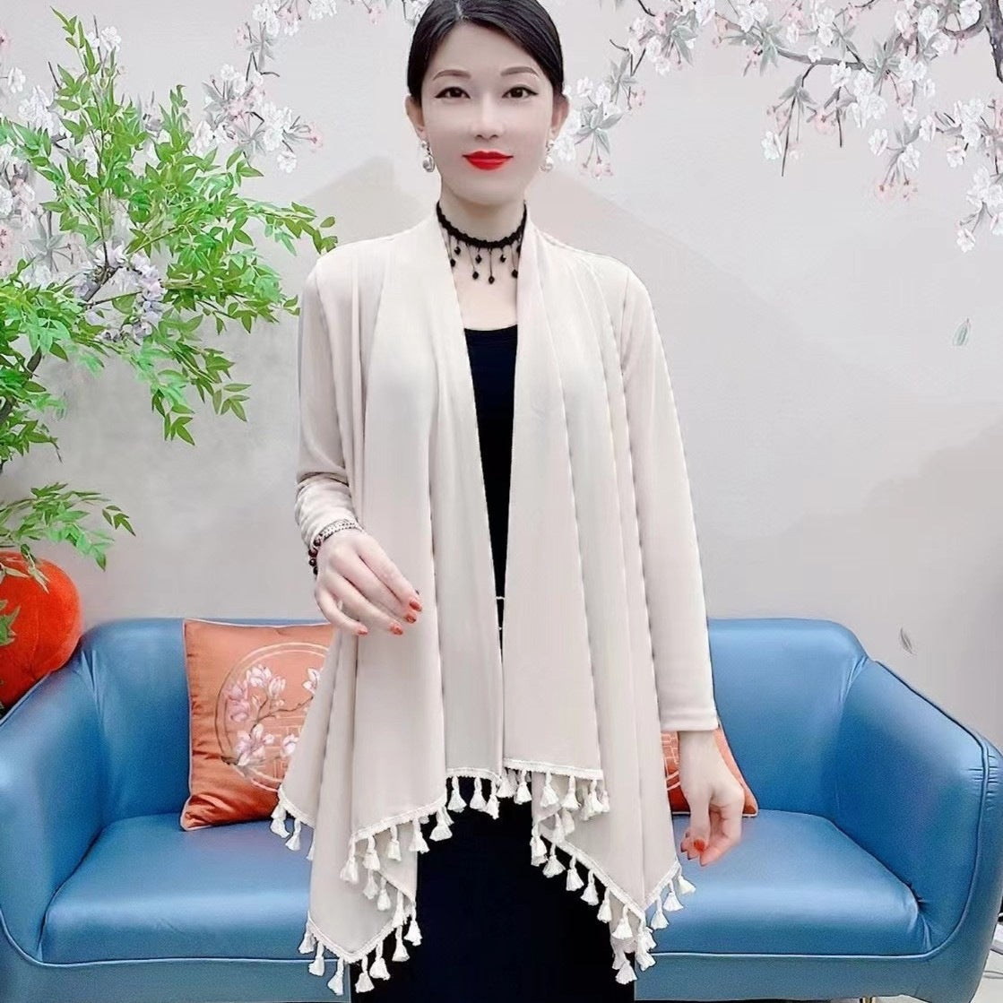 Új női molett őszi-téli sál meleg, széles rojtokkal