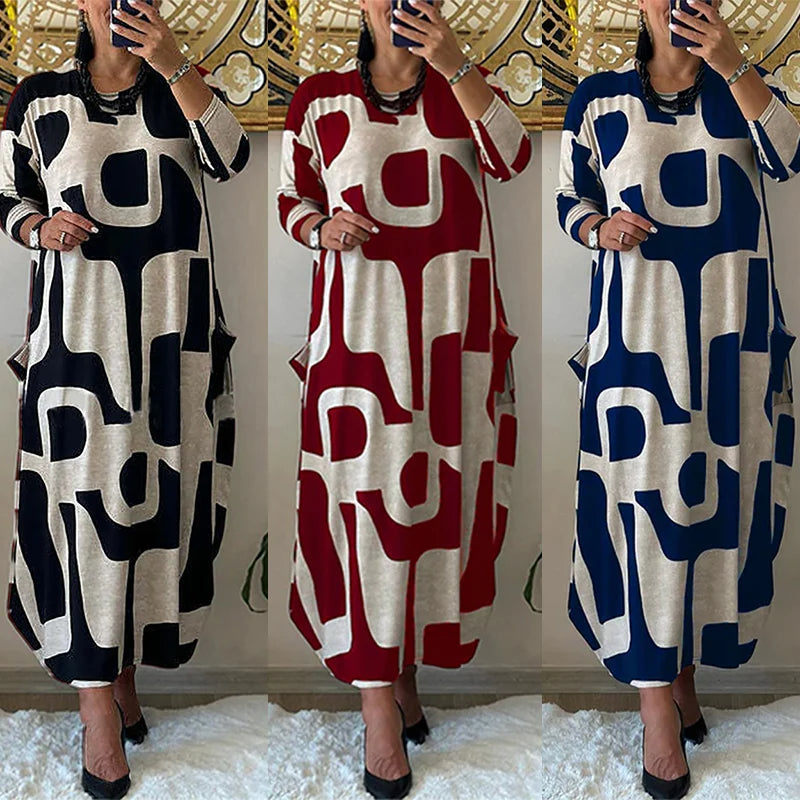 ✨Női hosszú ujjú ruha mintával