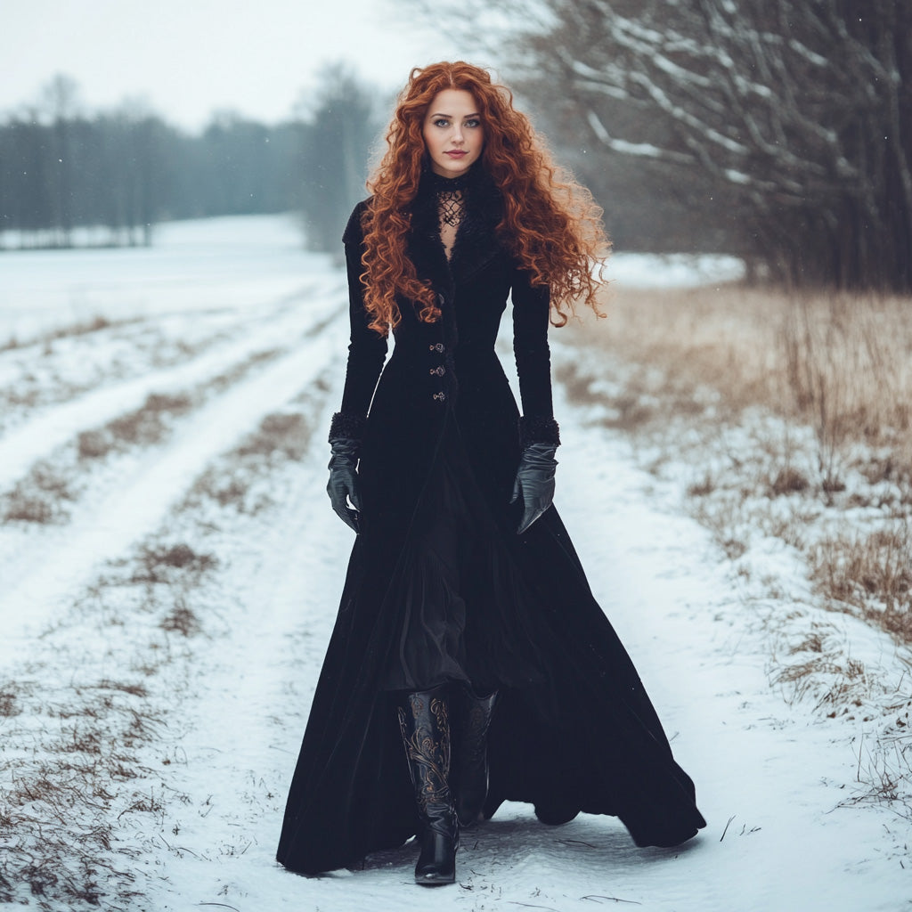 Női Velvet Palace Retro szőrmegallér hosszú kabát