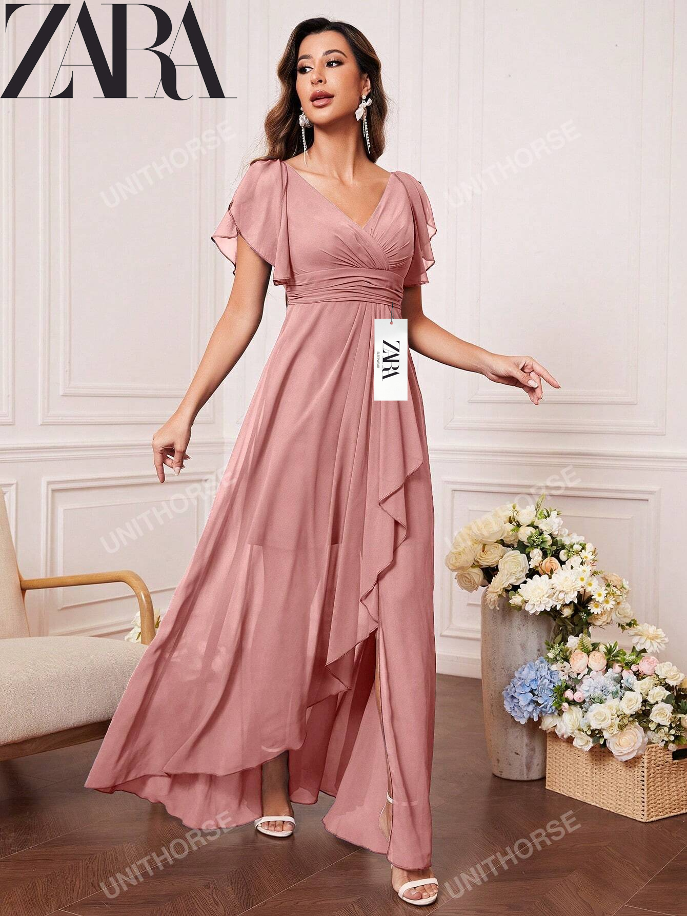 Sifon ruha rovátkolt ujjakkal és domború pillangós ujjakkal