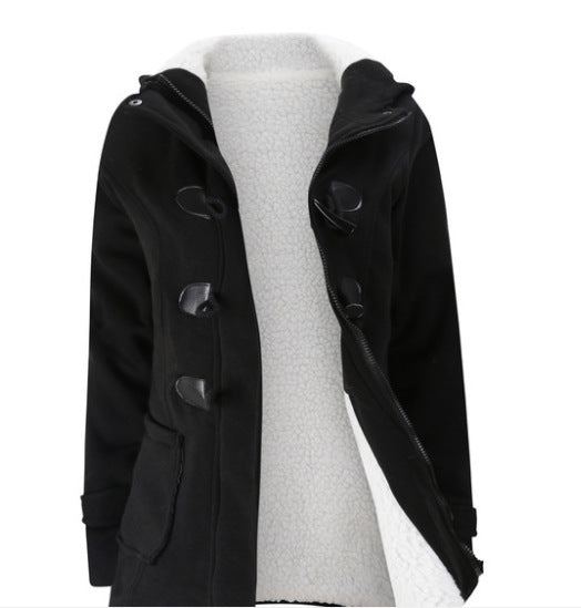 Női hosszú ujjú kabát kapucnival