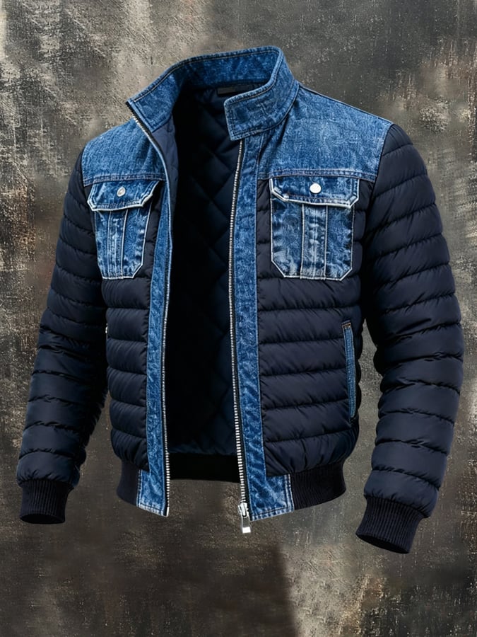 Férfi vintage farmer patchwork kültéri dzseki pamutból