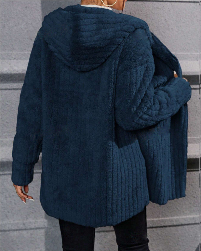 Meleg, kifordítható Arctic polár kabát kapucnival és függőleges csíkokkal