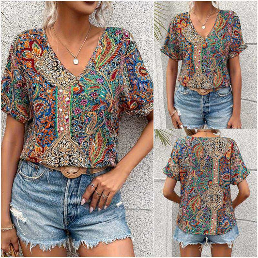 Női retro etnikai ing Paisley Print 2024 tavaszi nyári kollekció 1495326