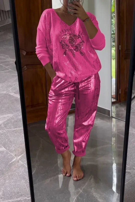 Kétrészes flitter szett bronz nadrággal