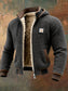 Férfi retró stílusú kültéri kabát strukturált kockás mintával, dupla gallérral, meleg és sok zsebbel.