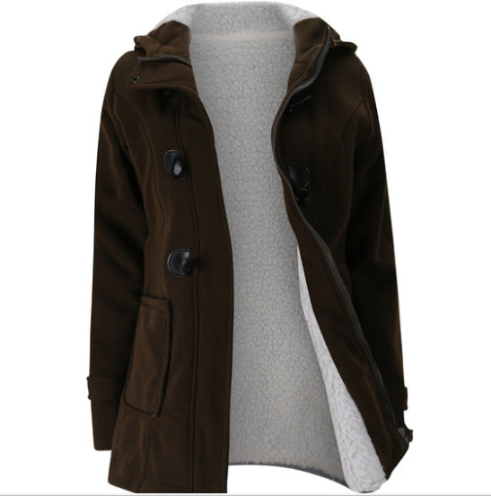 Női hosszú ujjú kabát kapucnival