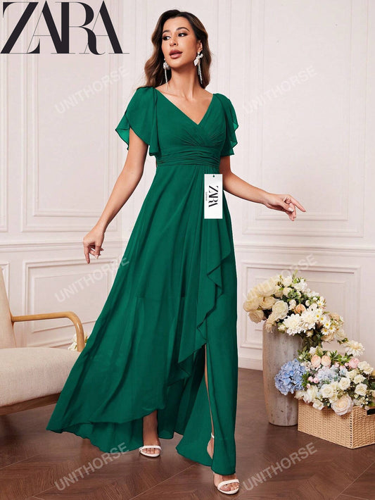 Sifon ruha rovátkolt ujjakkal és domború pillangós ujjakkal