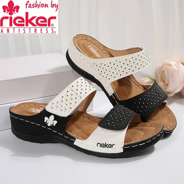 RIEKER@2025 Női nyári papucs vastag talppal és tépőzárral