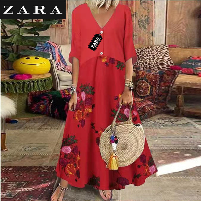 ÚJ NYÁRI HOSSZÚ ZARA RUHA V-NYAKAL