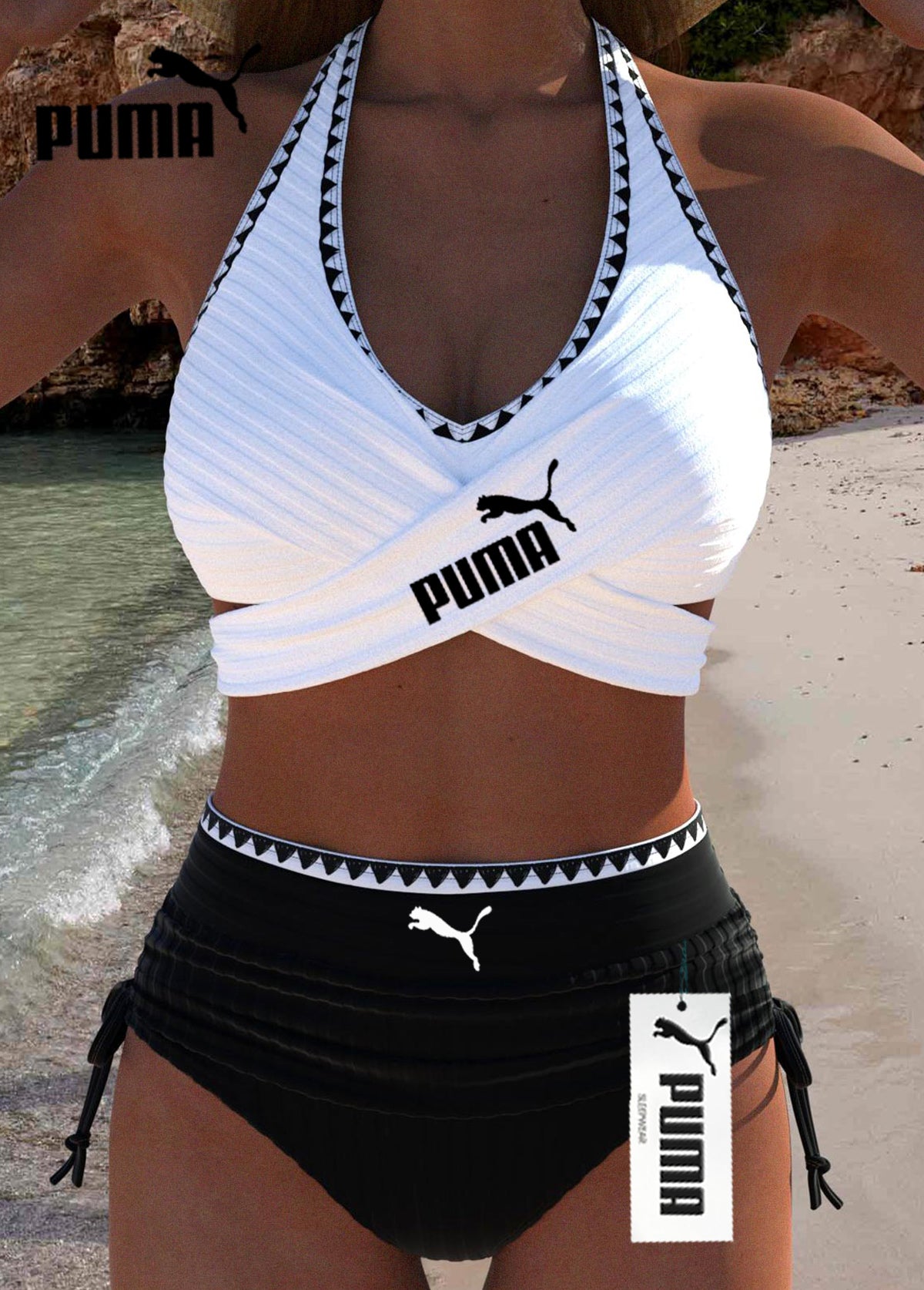 Kék leopárd mintás, magas derekú bikiniszett