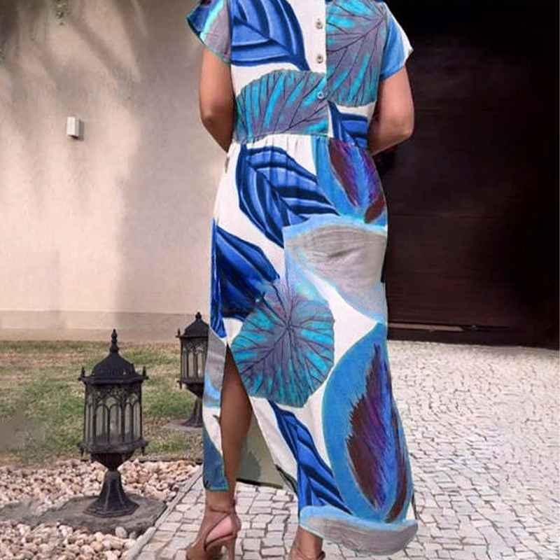 Levélmintás, kerek nyakú, oldalsó hasított ruha