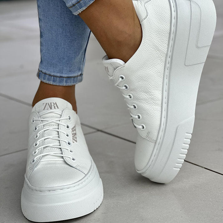 Női ZARA magas talpú sportcipő, sima és finom bőrből, könnyű és lélegző