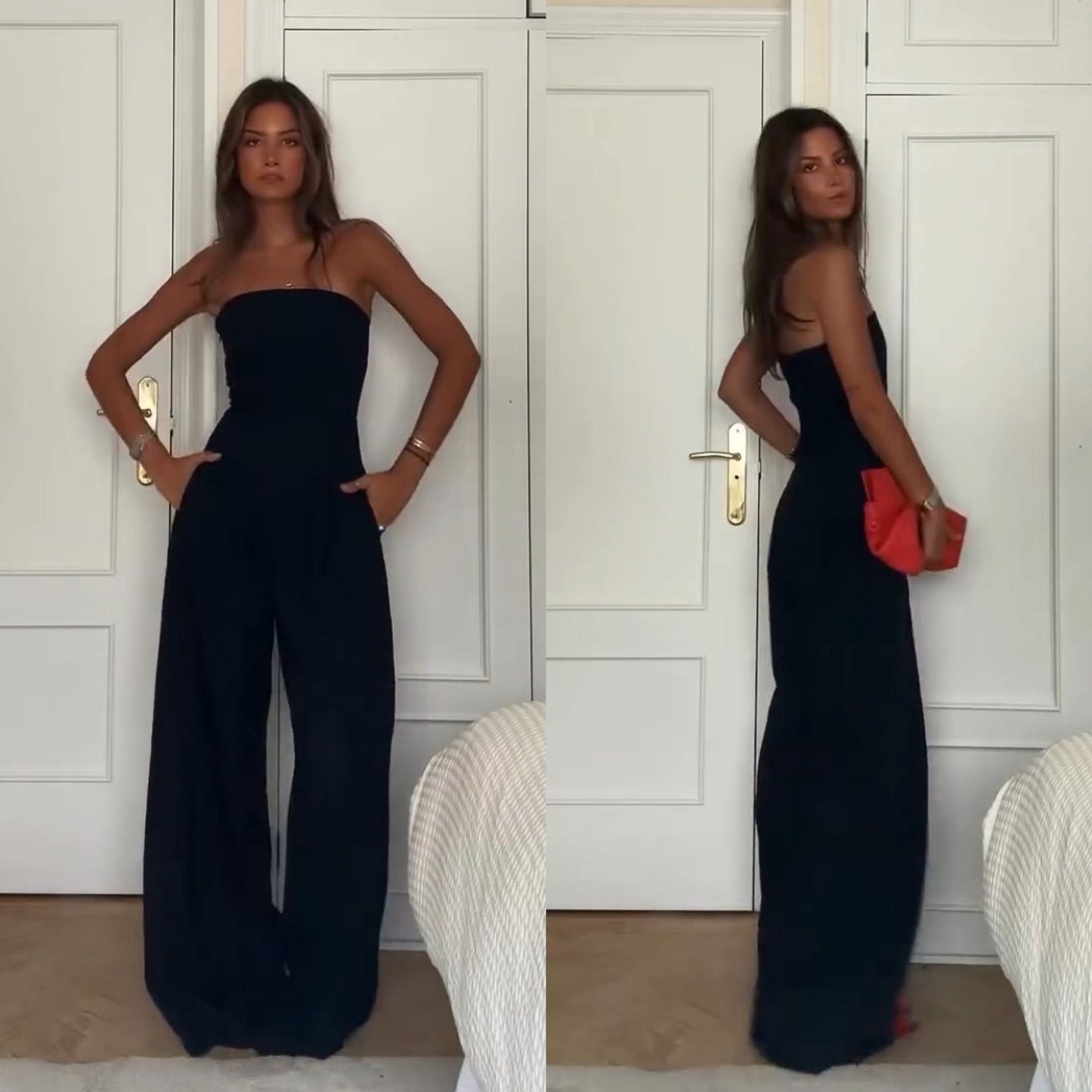 Stílusos, széles lábú, nyári női jumpsuit
