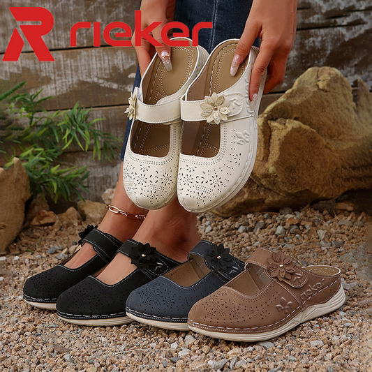 💕Új RIEKER 2025---Virágos, kényelmes szandál vastag sarokkal és éktalppal