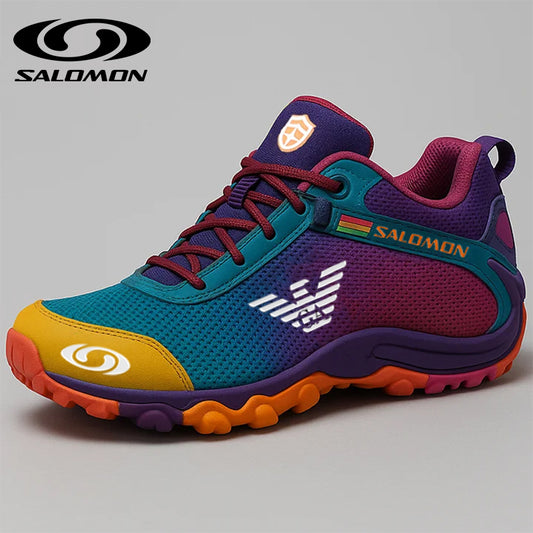 Férfi Armani és Salomon munkacipő acélbetéttel a horzsolások és szúrások elleni védelem érdekében.