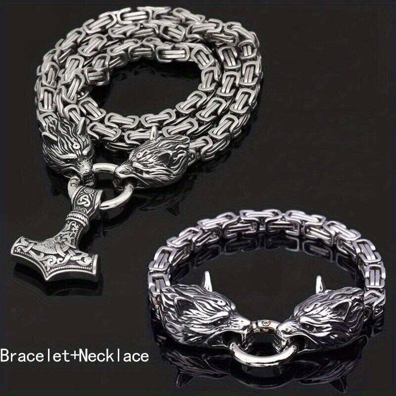 NordyckoTM |. Nordic Viking stílusú farkasfej nyaklánc kalapáccsal