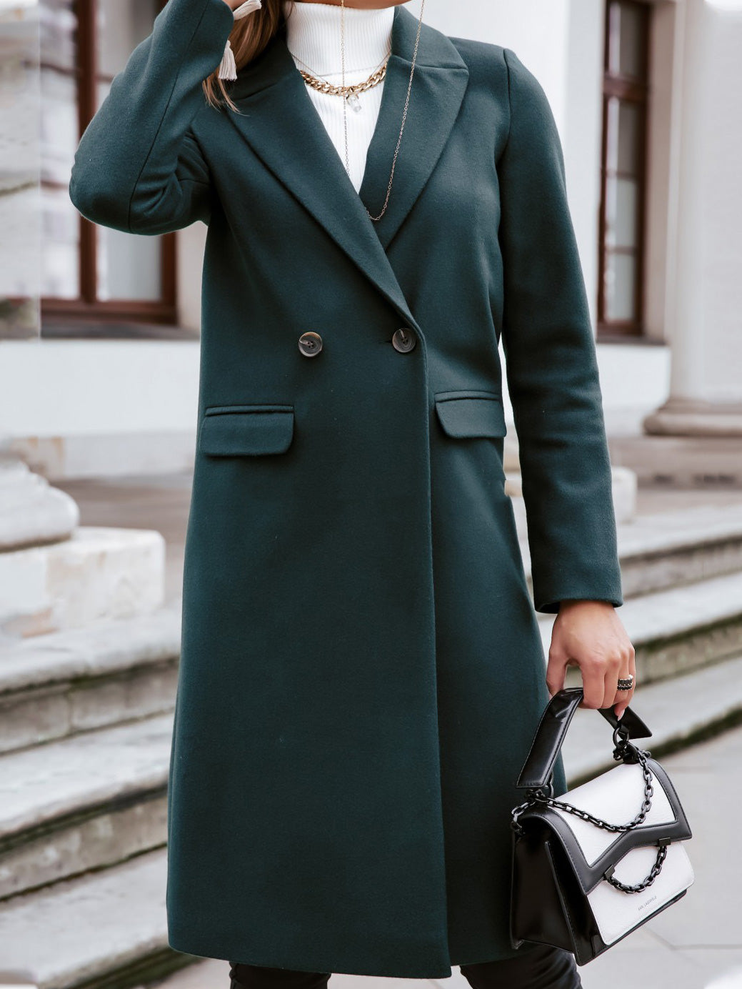 Női gombos kabátok, hosszú gyapjúkabátok, hosszú ujjal