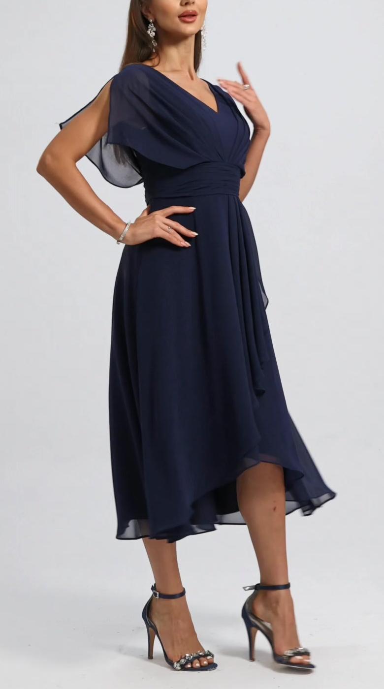 Női V-nyakú ruha sifonbetéttel