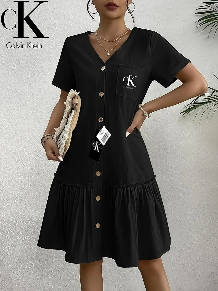 CALVIN KLEIN® Gombos V-nyakú Ruha