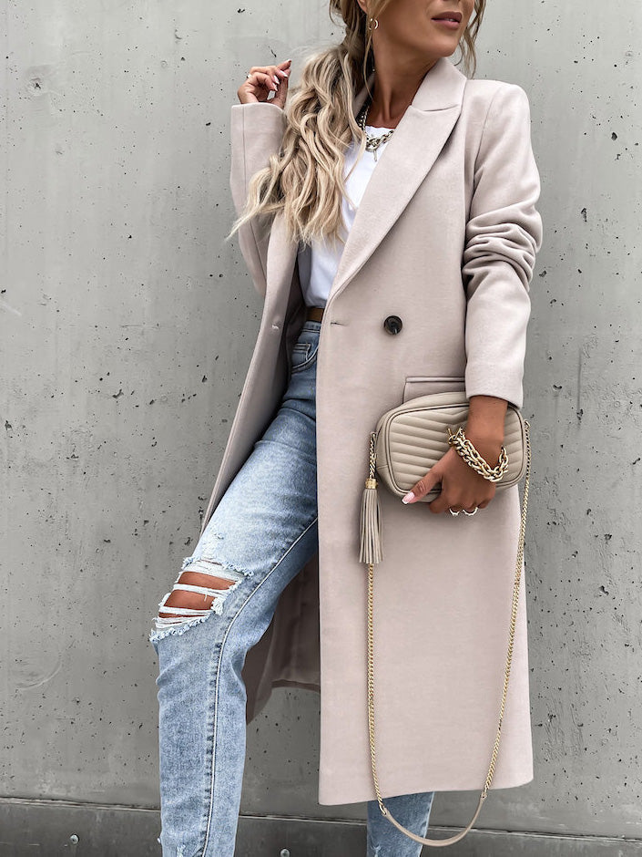 Női gombos kabátok, hosszú gyapjúkabátok, hosszú ujjal