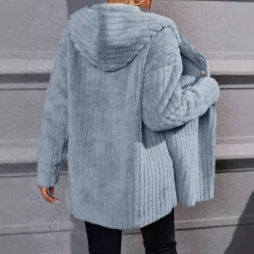 Meleg, kifordítható Arctic polár kabát kapucnival és függőleges csíkokkal