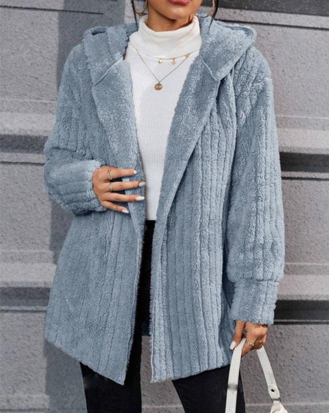 Meleg, kifordítható Arctic polár kabát kapucnival és függőleges csíkokkal