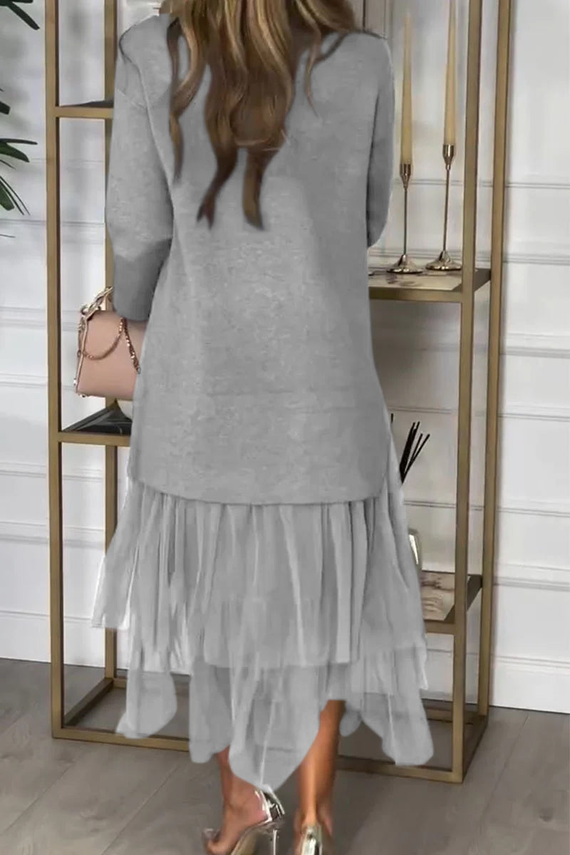 Női alkalmi ruha hálós betéttel és egyszínű